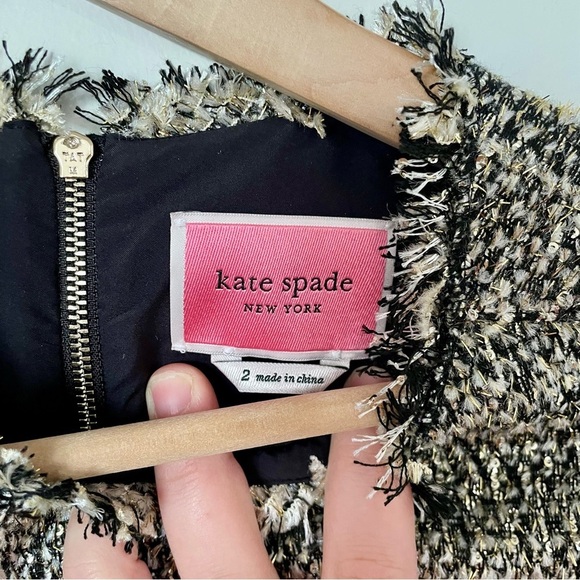 Kate Spade Party Tweed Black and Gold Fit and Flare Mini Dress Size 2 - Picture 6 of 10